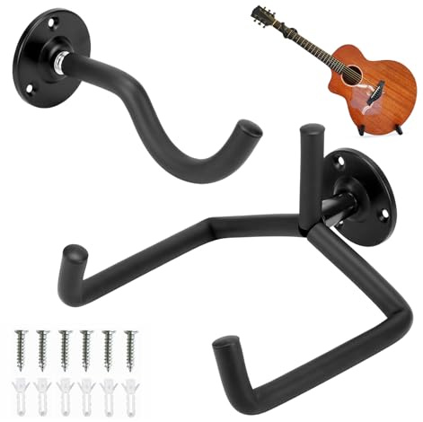 RFYTDCF 2 Pack Guitar Wall Mount, Black Guitar Wall Hanger Holder Hook Metal Wall Bracket Accessories with Protective Sponge for Acoustic Electric Guitars Bass Ukulele and More