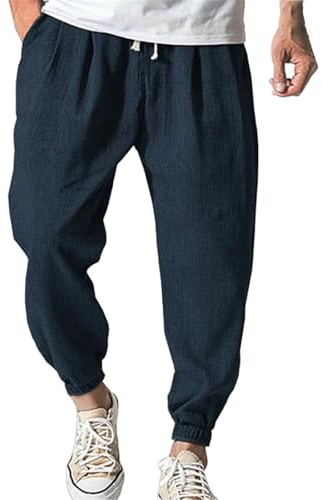 Kirakuco Pantaloni Giapponesi Uomo Leggeri Baggy Pants Harem in Cotone e Lino Casual Estivo Pantalone Larghi Traspirante Pantalone Giapponese Trousers Pantaloni Estivi Lunghi da Yoga e Spiaggia 2026