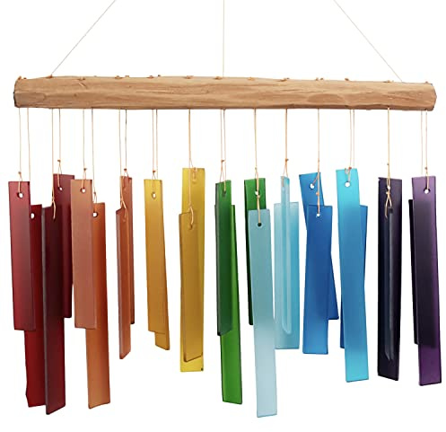 Blue Handworks Color Spectrum Rainbow Glass and Driftwood Chime
