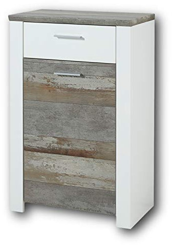 Stella Trading MATEO Schuhschrank in Weiß mit Driftwood Optik - Modernes Schuhregal mit viel Stauraum für Ihre Schuhe - 68 x 105 x 39 cm (B/H/T)