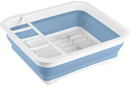 Wenko Scolapiatti pieghevole blu/bianco - Scolastoviglie, scolapiatti per stoviglie e posate, Polipropilene, 36.5 x 13 x 31 cm, Bianco