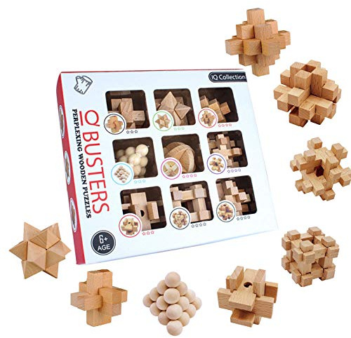 OBEST 9 Piezas Rompecabezas de Madera, Rompecabezas de lógica para el Entrenamiento Cerebro, Ejercicio Mental, IQ Juguetes educativos, 3D Brain Teaser entrelazados Rompecabezas para niños y Adultos