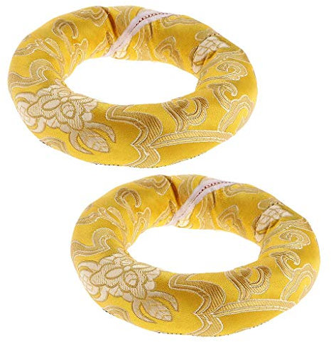 Tibetische Klangschalenkissen, handgefertigt, Seidenbrokat, rund, 10 cm, 2 Stück