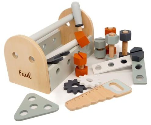 Werkzeugkasten aus Holz - personalisierbar I Handmade Holzspielzeug ab 1 Jahr I Tryco Werkzeugkoffer Kinder I Geschenk für Weihnachten & Geburtstag I Holz Werkzeugkiste mit Name