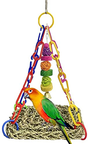 MUYG Bird Seagrass Mat,Natural Sea-Weed Woven Parrot Hammock Swing Mats Birds Foraging Wall Colorful Chewing Toy Lovebird Movable Hanging Hammocks Rocking Toys Parakeets Climbing Pad