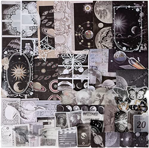 100 Stk Vintage Scrapbooking Sticker Papier Set Planet Gestirn Selbstklebend Aufkleber Bastelpapier Retro für DIY Scrapbook Zubehör Fotoalbum Tagebuch Notizbuch Bullet Journal Selbst Gestalten