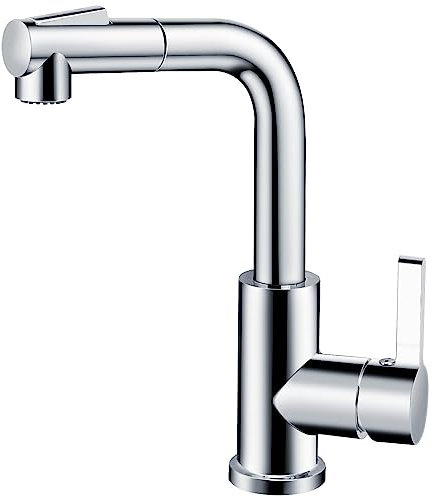 Wasserhahn Küche, SEMANEY L Form Hochdruck Armatur Küche Mischbatterie Ausziehbar, Spültischarmatur Küche mit Zwei Strahlarten, 360° Drehbar Einhebelmischer Küchenarmatur Edelstahl Chrom