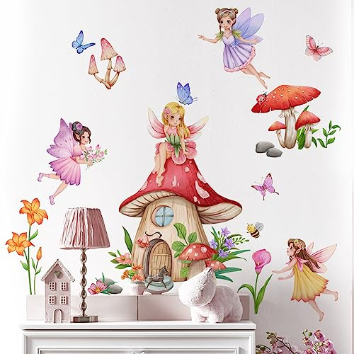 HGDESIGN® Väggtatuering lysande väggdekal lysande dekal fe älva svamp väggdekal väggmålning barnrum babyrum sovrum barn baby flicka väggdekoration (B)