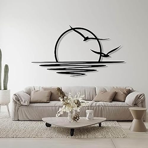 HiCOZZIE Arte da Parete in Metallo con, Decorazione da Parete con e Gabbiani, Decorazione da Parete in Metallo, Decorazione Astratta per la Casa al Tramonto, Minimalista Artistica Dure