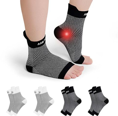 PUTUO Calze Fascite Plantare per Donna: Calzini per Neuropatia Uomo Cavigliera Sportiva per Distorsione - Tutore Supporto per Caviglia Bianco Nero 4 Paia L/XL