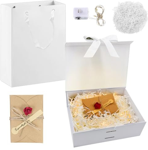 Geschenkbox mit Deckel 23 * 17 * 7cm Geschenk box mit Schleife und Grußkarte Geschenkverpackung Box Geschenkbox Weiß für Hochzeiten, Geburtstage, Jubiläen (White Set)