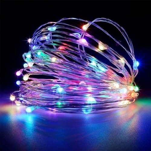 Wekrigh Guirlande Lumineuse, 50 LED Guirlande LED 8 Modes, Dimmable, Lumière Etoilée en fil de cuivre pour Interieur, Décoration, Noël, oirée, Mariage, Fête (Coloré 5M)