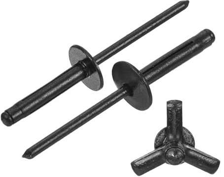 sourcing map 25Pcs 5/32x3/4 Aluminum Large Head Tri Grip Rivets, Large Flange Tri Grip Rivets for DIY, Sheet Metal, Automotive Repairs, Furniture, Marine Boat (Black)