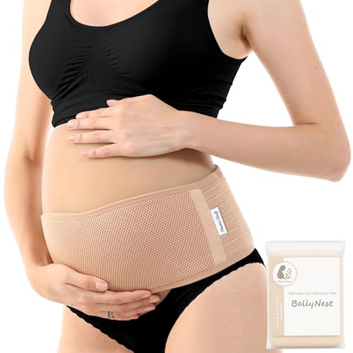Mama Stuff BellyNest – Banda de Maternidad para el Embarazo | Faja para Embarazadas con Soporte Abdominal y Sujeción Pélvica – Alivio del Dolor Lumbar, Ajustable y Transpirable (Beige, Talla Única)