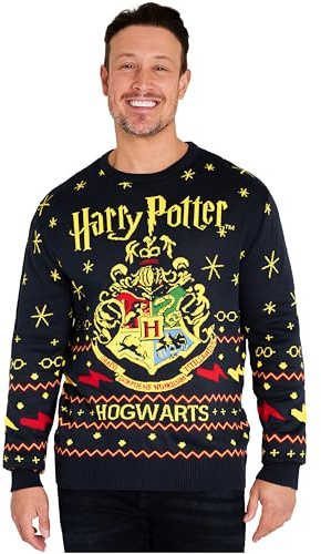 Harry Potter Jersey Hombre Navidad M-2XL, Suéter Navideño Hogwarts, Ideal para Invierno y Fiestas, Regalos Originales (L, Azul Marino)