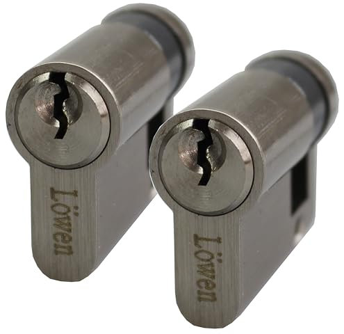Löwen Sicherheit 2x Halbzylinder 40 mm 30/10 gleichschließend inkl. 10 Zackenschlüssel - Farbe: Silber Metallic