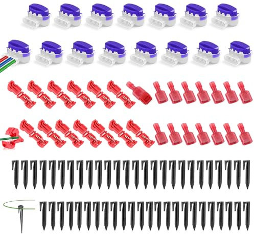 15 Piezas Conectores de Cable para Cortacésped Robot,15 Piezas Clips de Alambre Rotos de Empalmes Cables Electricos,50 Piezas Estacas Cable Perimetral,para Robot Cortacésped Auto Jardín Exterior