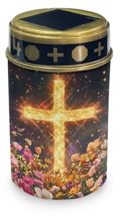HUGS IDEA Gold Cross Cemetery Lights for Grave Floral Waterproof LED Cemetery Decor with Solar Power Memorial Ornaments for Religious Solarlampe FüR Grab Wasserdicht