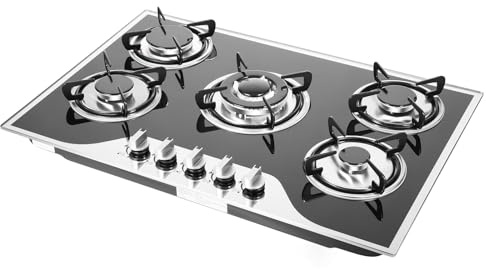 KANBCNG Stufa a gas a 5 fuochi, fornello a gas a 5 zone, inserti singoli bruciatori rimovibili, dispositivo da incasso o da tavolo, accensione elettronica a impulsi adatti per ceramiche, pentole e