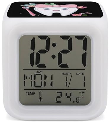 Tooth with Toothbrush Alarm Clock 7 Colors Digital Alarm Clock Multi-Function Clock for Home Office