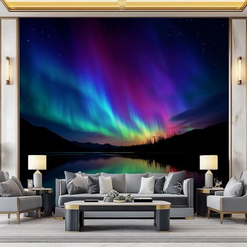 Carta da parati murale effetto 3D Aurora Naturale Nel Cielo Notturno 450 x 280 cm Decorazione Murale Soggiorno Camera Da Letto, resistente ai raggi UV, Colore