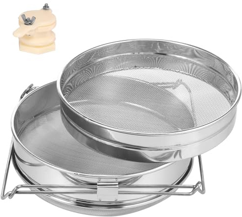 Filtro miele doppio in acciaio inox con valvola di flusso del miele, supporto regolabile resistente alla corrosione per famiglie, amanti del miele
