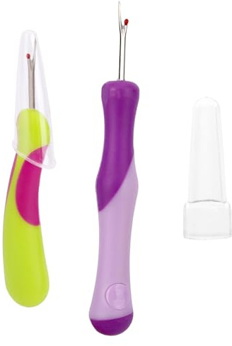 2pcs Seam Ripper, Quick Unpick,Thread Picker Tool, Sewing Stitch Remover with Safety Caps for Hand Sewing Unpicker Knitting Cross Stitch Embroidery Thread Removal(Purple & Green)