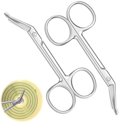 2 forbici per stomia, in acciaio inox, per bendaggi chirurgici, medici, curve, per colostomia, urotrostomia, medici, veterinari, assistenza domiciliare, 11,1 x 5,1 cm (argento)