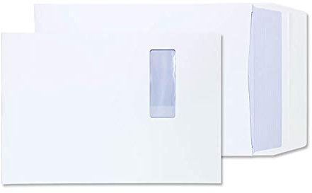 Blake Purely Packaging 41062W FAlten-Versandtasche Haftklebung Mit Fenster Weiß B4 350 x 250 x 25 mm - 140g/m² | 125 Stück