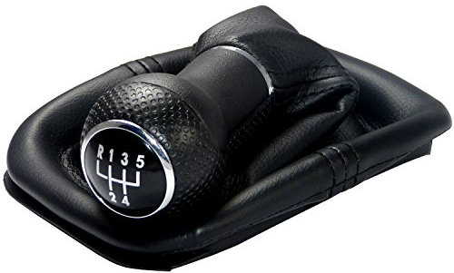 Pomello cambio e Cuffia cambio compatibile con VW Golf 4 e per Bora 1997-2006 - 5 Marce - 12mm - nero - con telaio - finta simil pelle - leva cambio manuale - (A254)