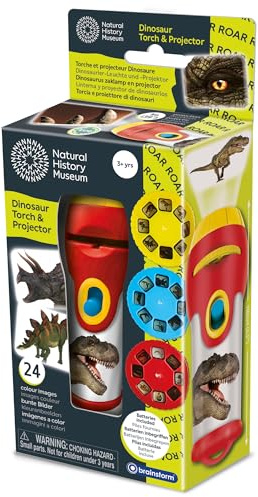 Natural History Museum Dinosaur Torch & Projector – 24 Dinosaur Image Slides, Precise Projections Up to One Metre Wide, Interactive Kids Dinosaur Flashlight Toy