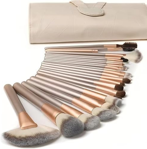 Ensemble de 18 pinceaux de maquillage professionnels Champagne Gold, fond de teint, poudre, fard à joues, ombre à paupières, eye-liner, trousse de maquillage avec sac à cosmétiques