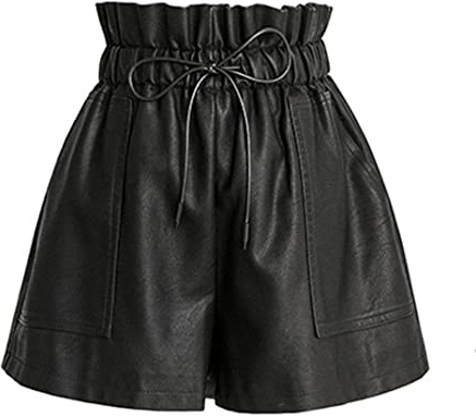 SCHHJZPJ High Waisted Wide Leg Faux Leather Shorts for Women (Black, M)