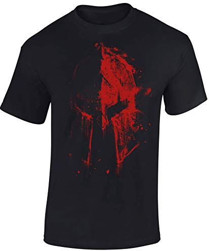 Camiseta: Casco Esparta en Sangre - Train Hard - Fitness T-Shirt Hombre-s y Mujer-es - Forma Gimnasio Gym - Camisa Sport Deporte Body-Building Workout - Regalo - Sparta-n - MMA Combate Boxeo (M)