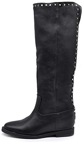 IF Fashion Scarpe Stivali da al Polpaccio Biker Motociclista Equitazione Donna con Borchie Zeppa Interna LY81-4 Nero N.40