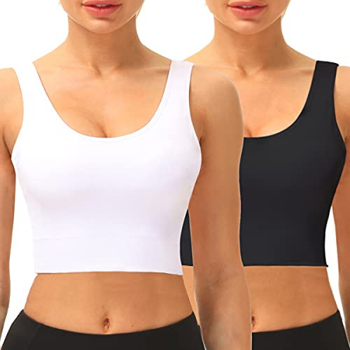 SIMIYA Women Seamless Sports Bra Wireless Compression Bra Without Pading Comfort Yoga Crop Tops Vest for Running Sports Fitness(White+Black,M)