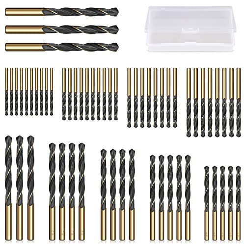 CYLBAQ 60PCS HSS Drill Bit Set, 1mm-6mm High Speed Steel Drill Bits for Metal, Wood, Steel, Alloy, Iron, Copper, Plastic, High Speed Steel 4341 Gold Titanium and Black Nitride drill bits sets mixed