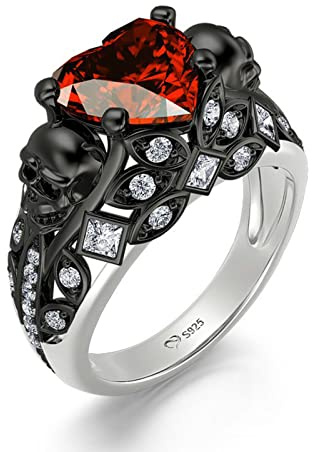 Jeulia Anillos de calavera de diamante de corte de corazón de 2,55 quilates para mujer, personalizables, de plata de ley, para boda, compromiso (Corazón latiendo, 17)