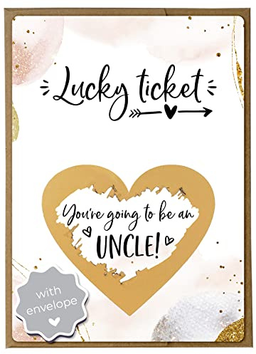 Joli Coon Pregnancy Announcement Scratch Card, Uncle Reveal, with envelope | 350gsm designer paper, tactile UV finish, natural envelope with gold heart, scratch panel