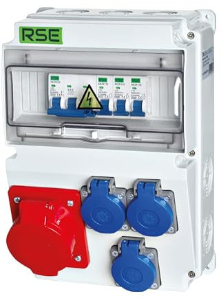 Distributore di corrente da parete, completamente cablato, 32 A, 16 A, 230 V, con contatore CEE IP65, 3. 1 x 32a 3 x 230 V, con LS