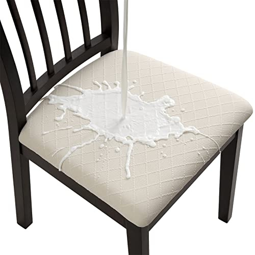 Fuloon 6 Pcs Housse de Chaise Imperméable en Jacquard Housse Assise Chais pour Salle à Manger Cuisine Bureau Hôtel (sans Sangles de Dossier)