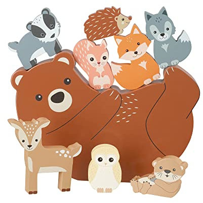 Orange Tree Toys Wooden Stacking and Balancing Toy With Woodland Animals - Bear, Fox, Squirrel, Owl, Beaver and More - for 1 Year Old, Toddler Early Development & Activity