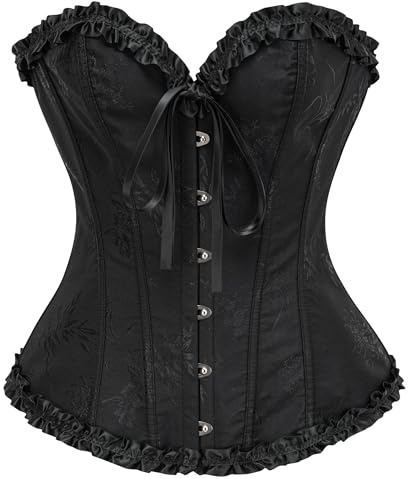 Vrapo Black Corset Top for Women | Overbust Lace Up Waist Cincher Shapewear Lingerie - Size S