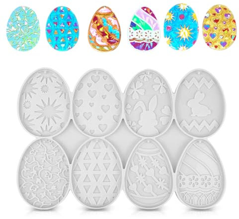 O-Kinee Moule en silicone de Pâques pour œufs de Pâques, moules en résine époxy, œufs de lapin, porte-clés, lapin, moule de moulage en silicone, moules en silicone, moules de Pâques pour pendentifs, m