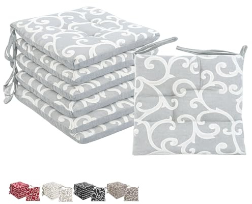 VIRSUS Set 6 Cuscini per Sedie a 4 Punti con Lacci 022, Misura 40x40 cm, Coprisedia da cucina, Imbottitura Poliestere e Rivestimento Cotone e Poliestere, Made in Italy (Grigio Fantasia)