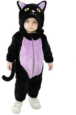 Qianderer Toddler Baby Black Cat Costume Hooded Jumpsuit Zipper Snowsuit Infant Boy Girl Halloween Costumes Fuzzy Warm Winter Clothes (Ba Purple, 4-5T)
