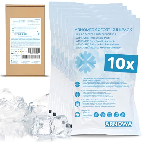 10x ARNOMED® Einweg Sofort Kühlpads 8x13cm, Direkt Kühlpack zum Knicken, Instant Cold Packs für Schwellungen & Verletzungen, Einweg Kältekompressen für Sport & Erste Hilfe, Coolpack