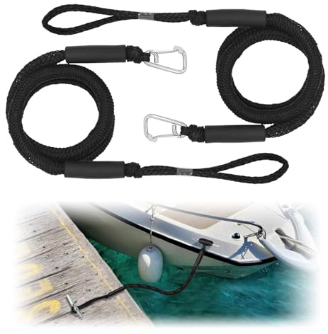 Fatiya 2 Pieces 6 Ft Boat Bungee Dock Lines with Stainless Steel Clip and Loop, Adjustable Bungee Anchor Line, Heavy Duty Boat Mooring Rope for PWC Kayak Jet Ski Pontoon Wave Runner (Black)