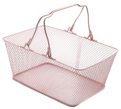 predolo Panier à en Maille Métallique avec Poignée, Paniers de Rangement Métalliques, Panier en Fer Multifonctionnel pour Les Courses, Paniers pour Les Salons de Beauté et Autres, Rose
