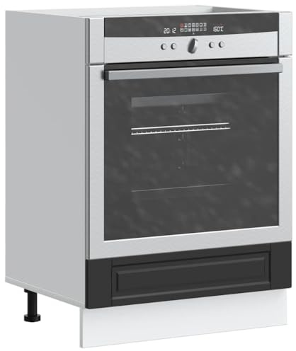 Zeehear Porto Armoire de cuisine, noire, 60 x 46 x 81,5 cm, avec espace de rangement, pieds réglables, idéale pour four et micro-ondes, facile d'entretien